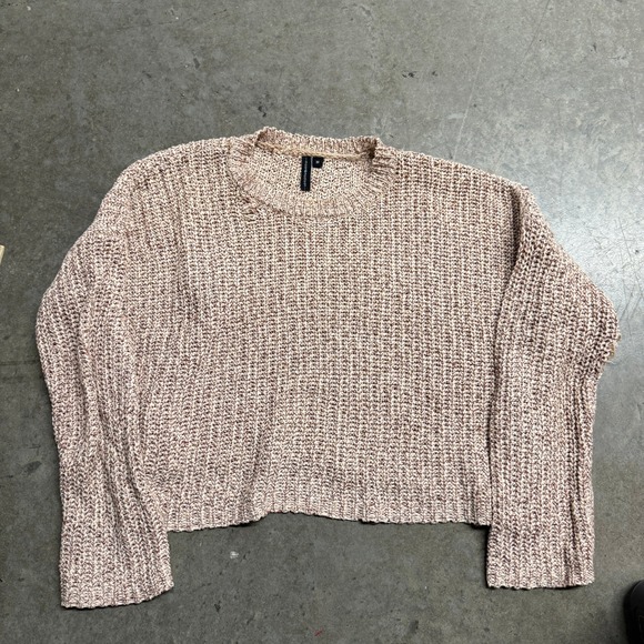 moon & madison Sweaters - Moon & Madison Womens Marled Chunky Knit‎ Cropped Sweater Tan Burgundy Size M